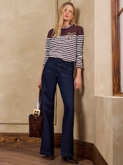 Love & Roses Burgundy Red Stripe Embroidered Bow Long Sleeve Top - Image 3 of 5