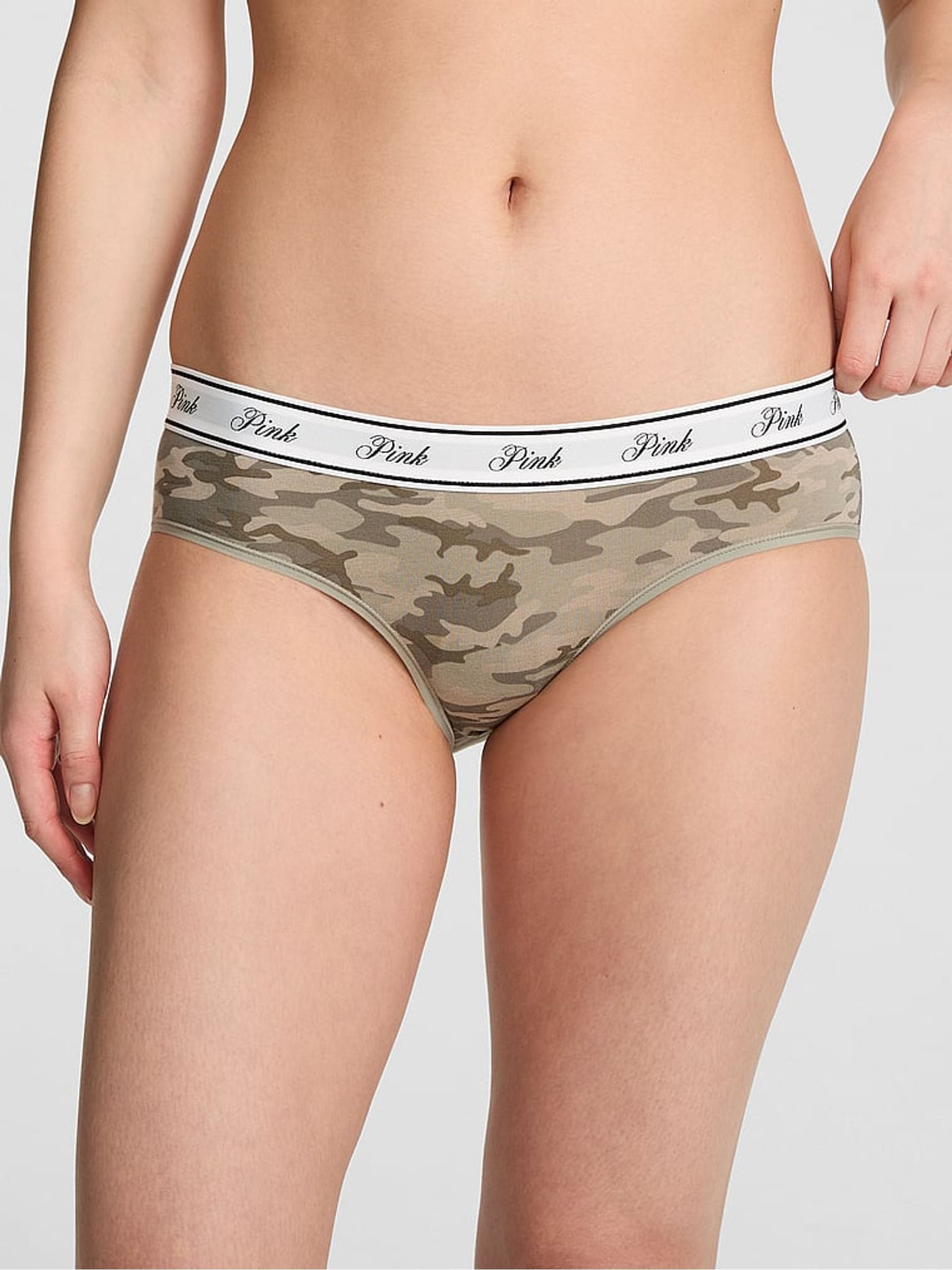 Victoria's Secret PINK Green Camo Hipster Cotton Logo Knickers