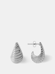 Mint Velvet Silver Tone Stainless Silver Tone Ribbed Curve Earrings - Image 3 of 6