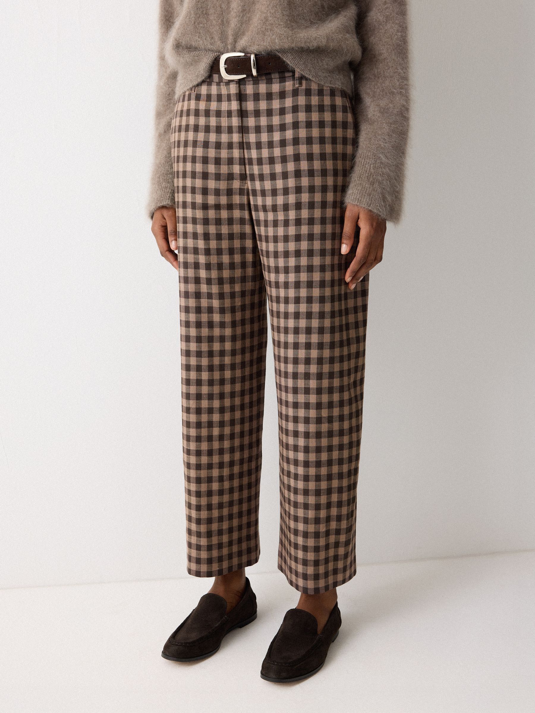 Buy Jigsaw Brown Dale Linen Check Trousers from Next USA