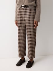 Jigsaw Brown Dale Linen Check Trousers - Image 1 of 5