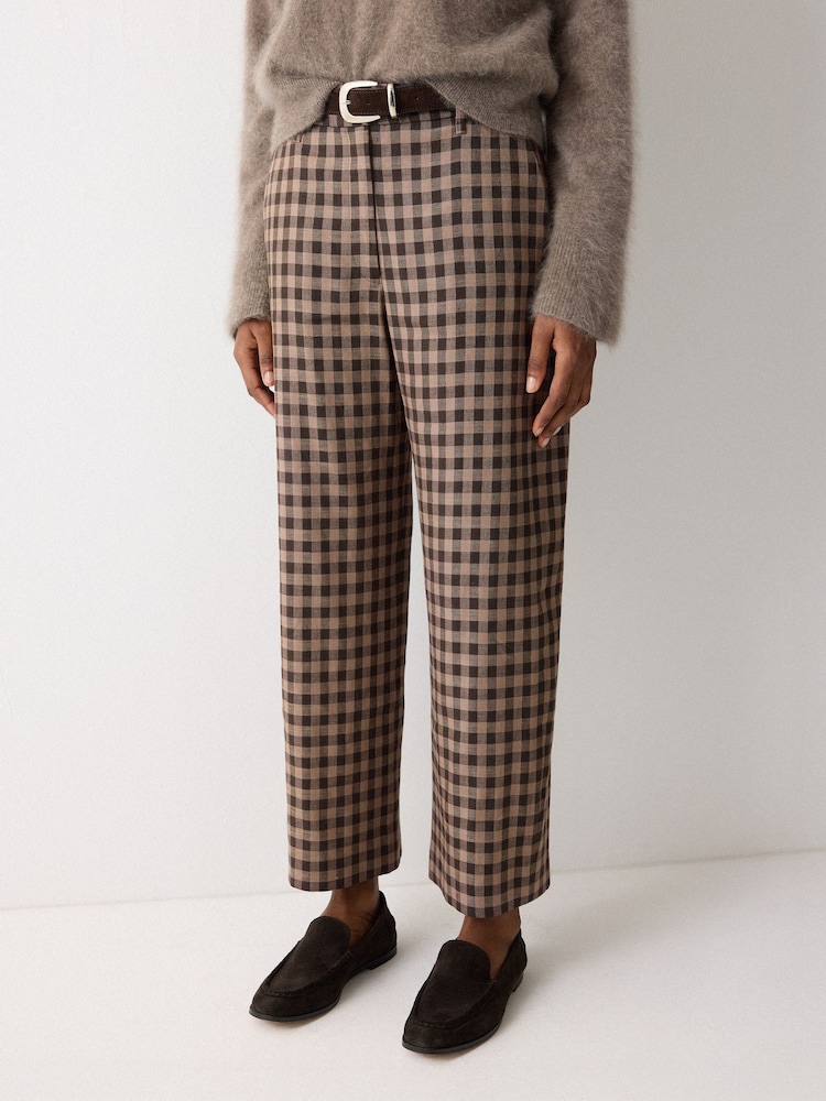 Jigsaw Brown Dale Linen Check Trousers - Image 1 of 5