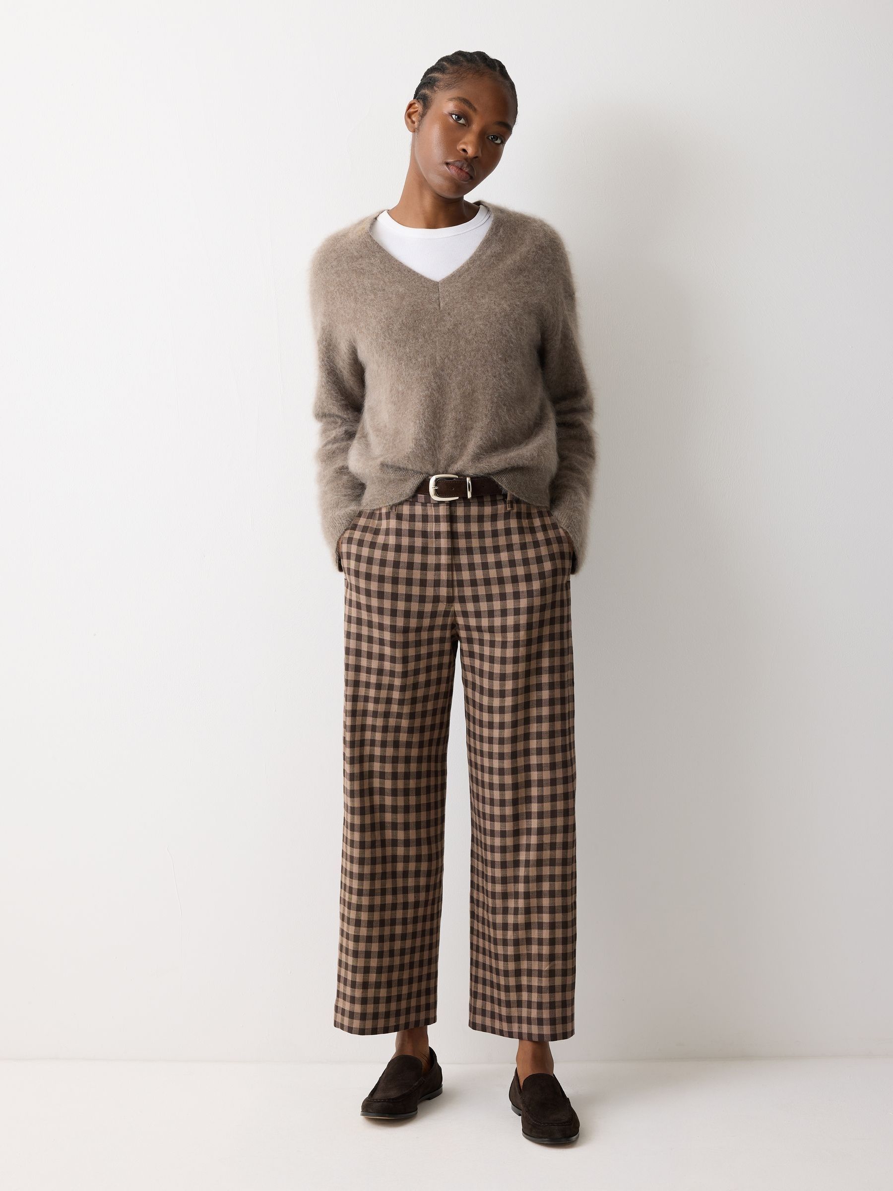Buy Jigsaw Brown Dale Linen Check Trousers from Next USA
