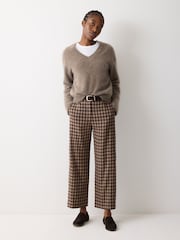Jigsaw Brown Dale Linen Check Trousers - Image 3 of 5