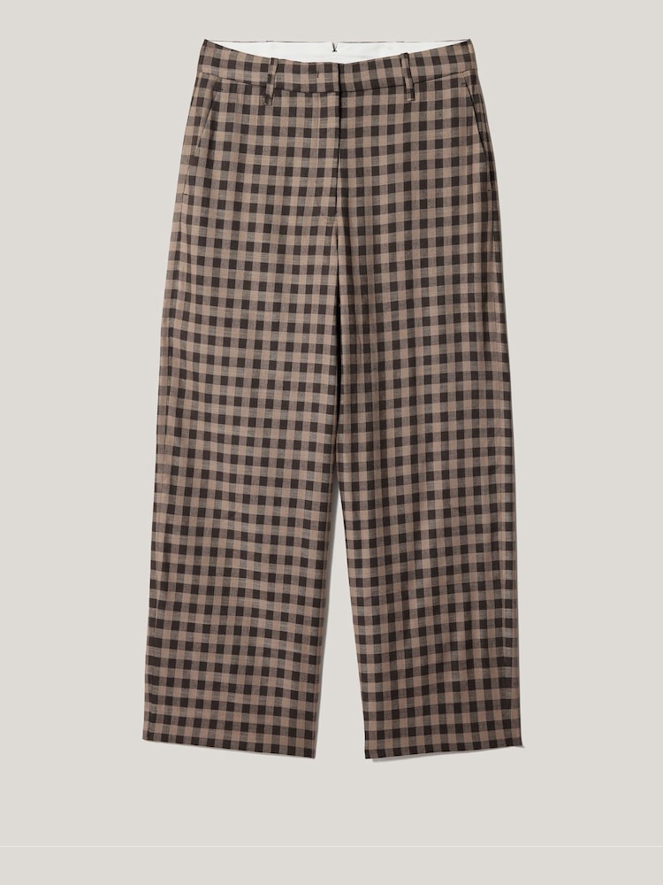 Jigsaw Brown Dale Linen Check Trousers - Image 5 of 5