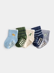 JoJo Maman Bébé Blue & Green Dino 5-Pack Socks - Image 1 of 4