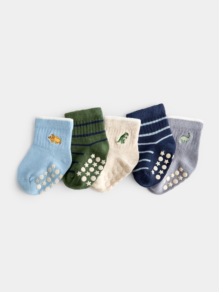 JoJo Maman Bébé Blue & Green Dino 5-Pack Socks - Image 1 of 4 JoJo Maman Bébé Blue & Green Dino 5-Pack Socks - Image 1 of 4