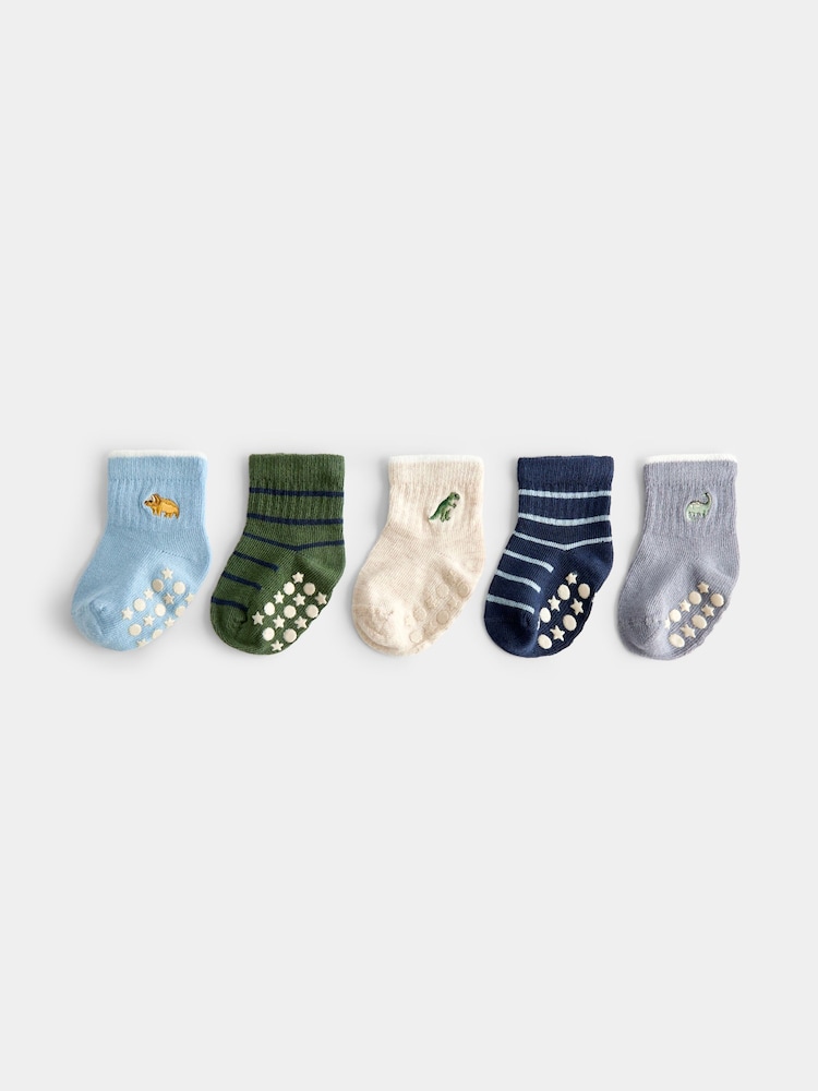 JoJo Maman Bébé Blue & Green Dino 5-Pack Socks - Image 2 of 4 JoJo Maman Bébé Blue & Green Dino 5-Pack Socks - Image 2 of 4