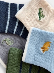 JoJo Maman Bébé Blue & Green Dino 5-Pack Socks - Image 4 of 4