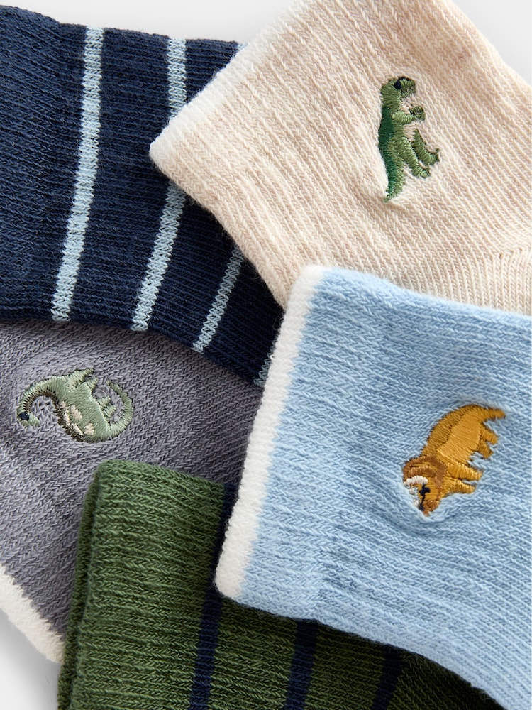 JoJo Maman Bébé Blue & Green Dino 5-Pack Socks - Image 4 of 4 JoJo Maman Bébé Blue & Green Dino 5-Pack Socks - Image 4 of 4
