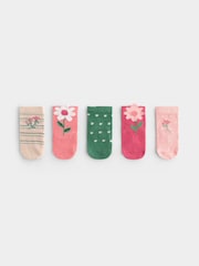 JoJo Maman Bébé Pink Flower 5-Pack Socks - Image 2 of 5