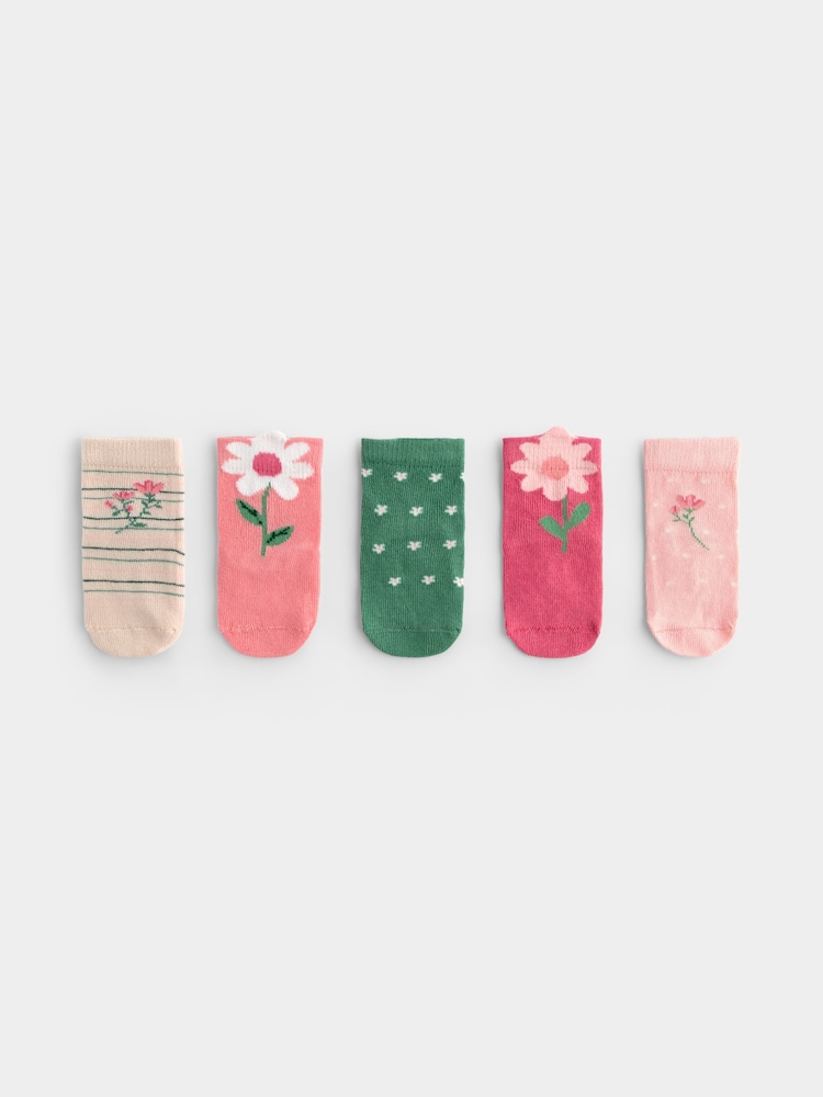 JoJo Maman Bébé Pink Flower 5-Pack Socks - Image 2 of 5