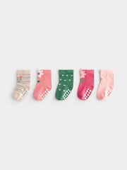 JoJo Maman Bébé Pink Flower 5-Pack Socks - Image 3 of 5