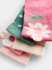 JoJo Maman Bébé Pink Flower 5-Pack Socks - Image 5 of 5