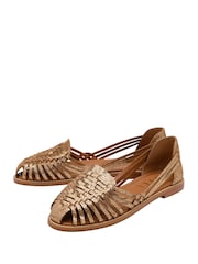 Ravel Gold Interlace Closed Toe Sandalised Leather Shoes - Image 2 of 4