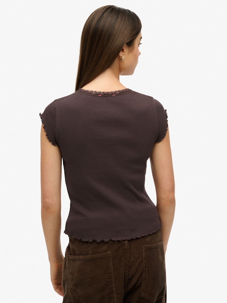 Superdry Brown Athletic Essential Square Neck T-Shirt - Image 2 of 5 Superdry Brown Athletic Essential Square Neck T-Shirt - Image 2 of 5