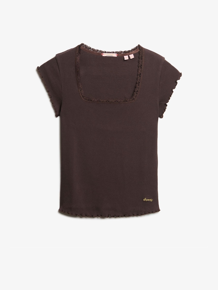 Superdry Brown Athletic Essential Square Neck T-Shirt - Image 5 of 5 Superdry Brown Athletic Essential Square Neck T-Shirt - Image 5 of 5