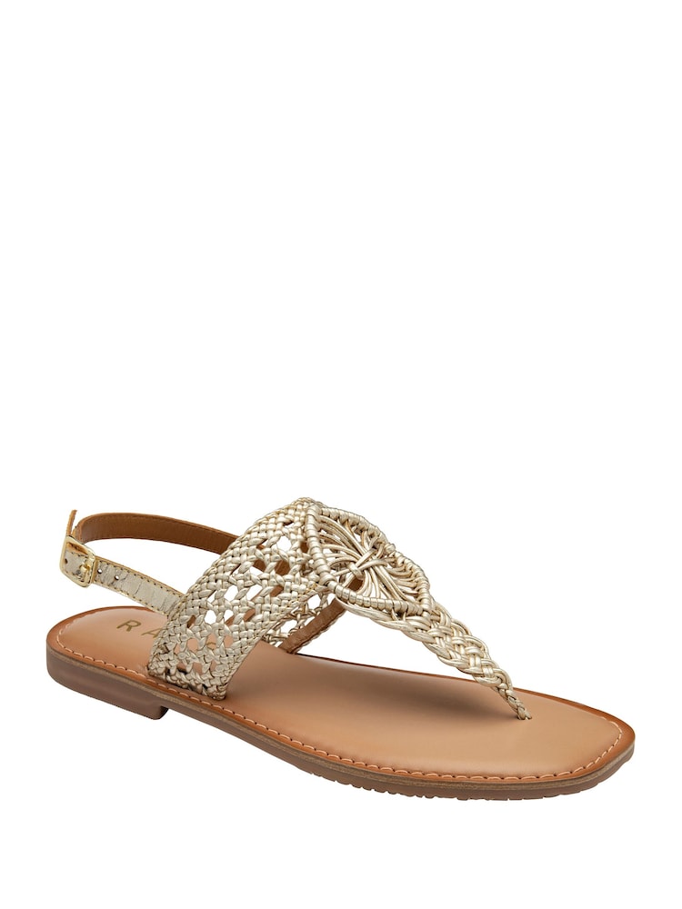 Ravel Gold Strap Woven Toe Post Leather Sandals - Image 1 of 4 Ravel Gold Strap Woven Toe Post Leather Sandals - Image 1 of 4