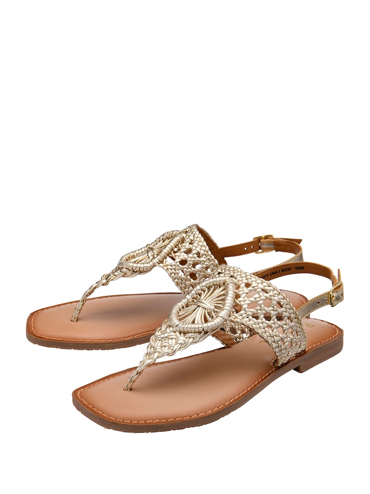 Ravel Gold Strap Woven Toe Post Leather Sandals - Image 2 of 4 Ravel Gold Strap Woven Toe Post Leather Sandals - Image 2 of 4