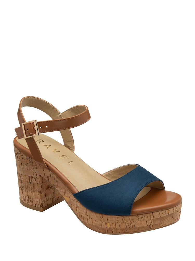 Ravel Blue Cork Platform Ankle Strap Sandals - Image 1 of 4 Ravel Blue Cork Platform Ankle Strap Sandals - Image 1 of 4