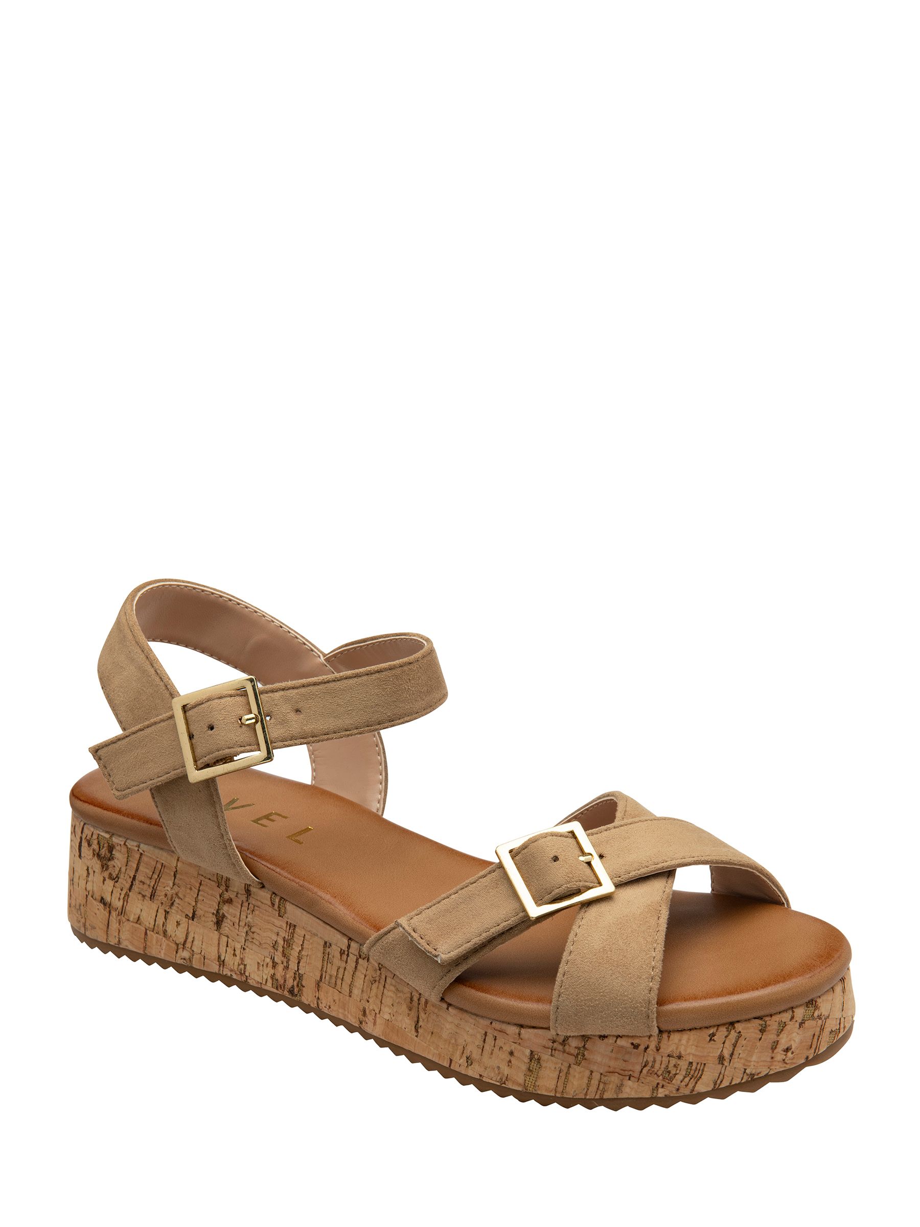 Ravel Women's Cream Strappy Low Wedge Sandals