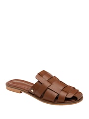 Ravel Brown Cross Over Leather Mule Sandals - Image 1 of 4