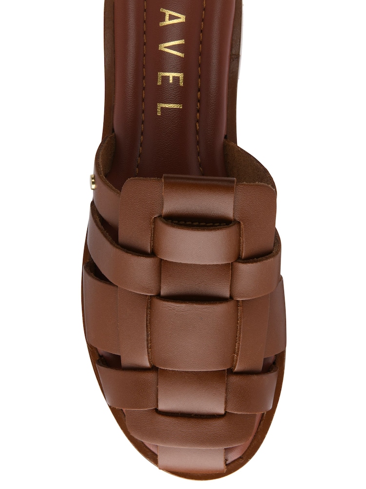 Ravel Brown Cross Over Leather Mule Sandals - Image 4 of 4
