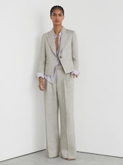 Reiss Neutral Ezra Petite Herringbone Linen-Blend Cropped Suit Blazer - Image 1 of 8