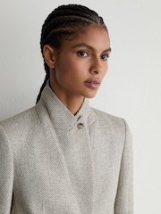 Reiss Neutral Ezra Petite Herringbone Linen-Blend Cropped Suit Blazer - Image 3 of 8