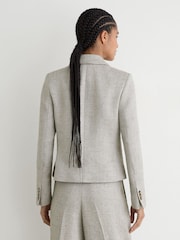 Reiss Neutral Ezra Petite Herringbone Linen-Blend Cropped Suit Blazer - Image 5 of 8
