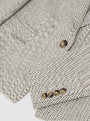 Reiss Neutral Ezra Petite Herringbone Linen-Blend Cropped Suit Blazer - Image 7 of 8