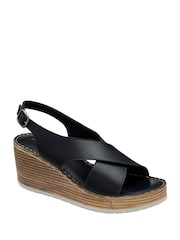 Schwarz - Ravel überkreuzte Ledersandalen mit Keilabsatz - Bild 1 von 4