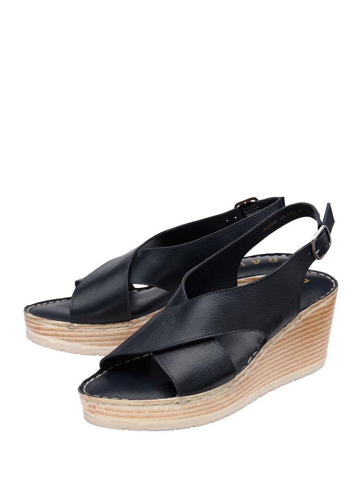 Schwarz - Ravel überkreuzte Ledersandalen mit Keilabsatz - Bild 2 von 4