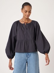 Hush Blue Beck Cotton Peplum Blouse - Image 1 of 5