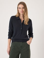 Hush Blue Merino Long Sleeve Polo Shirt - Image 1 of 5