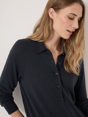 Hush Blue Merino Long Sleeve Polo Shirt - Image 4 of 5