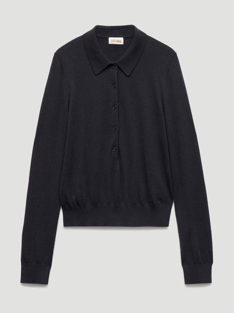 Hush Blue Merino Long Sleeve Polo Shirt - Image 5 of 5