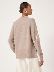 Hush Natural Wool Blend Crew Neck Jumper with Flower Motif - Image 2 of 5