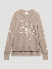 Hush Natural Wool Blend Crew Neck Jumper with Flower Motif - Image 5 of 5