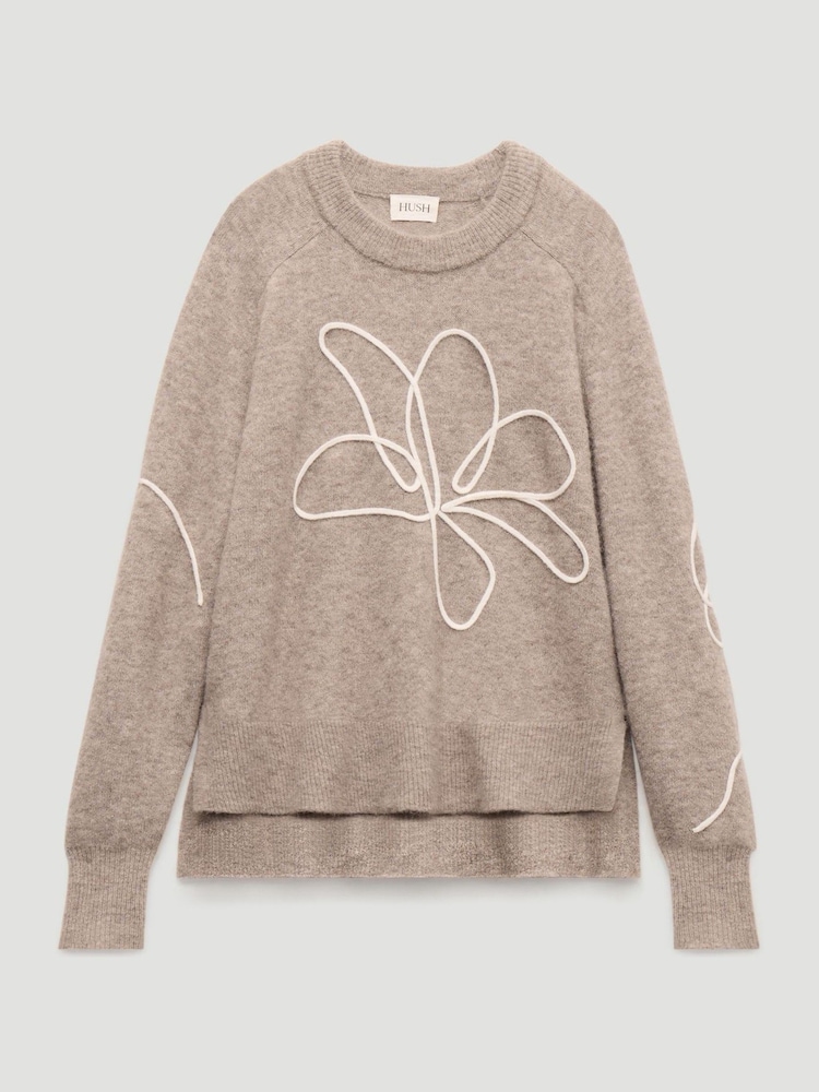 Hush Natural Wool Blend Crew Neck Jumper with Flower Motif - Image 5 of 5 Hush Natural Wool Blend Crew Neck Jumper with Flower Motif - Image 5 of 5