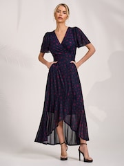 Jolie Moi Blue Angel Sleeve Mesh Maxi Dress - Image 4 of 6