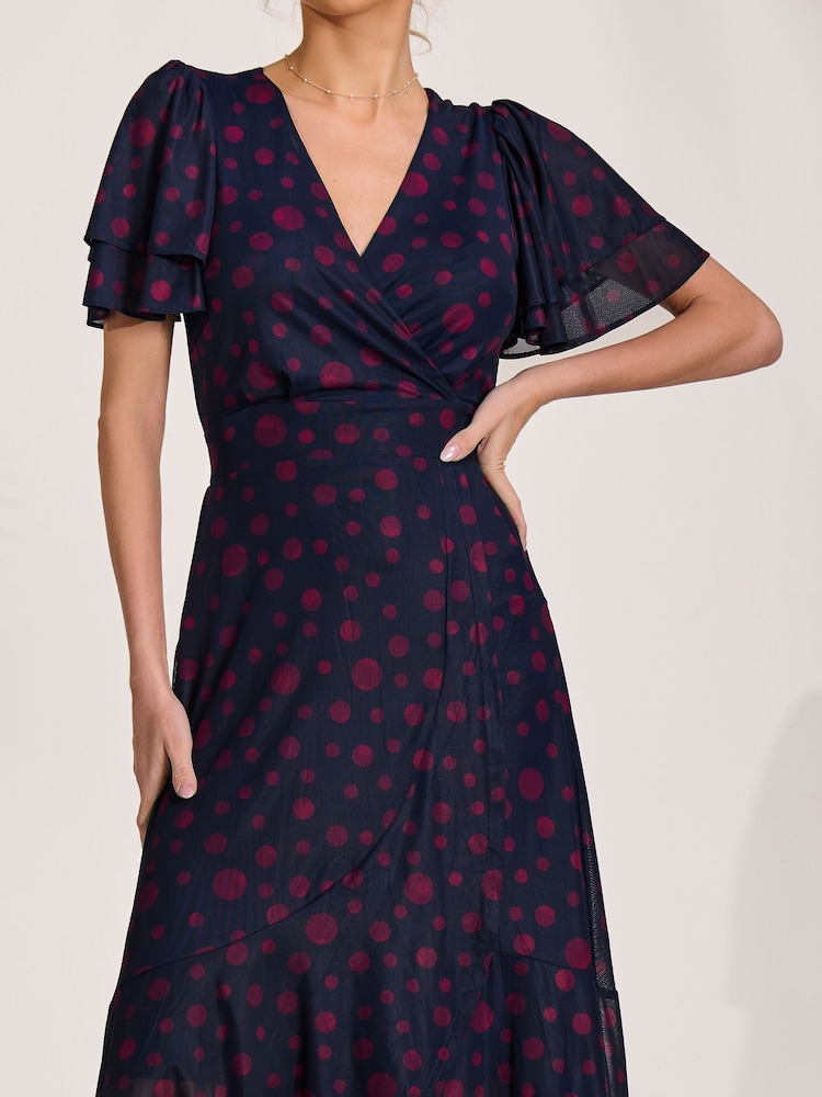 Jolie Moi Blue Angel Sleeve Mesh Maxi Dress - Image 6 of 6