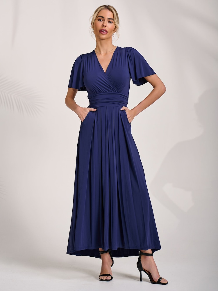 Jolie Moi Blue Jersey Angel Sleeve Maxi Dress - Image 1 of 6