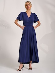 Jolie Moi Blue Jersey Angel Sleeve Maxi Dress - Image 4 of 6