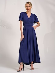 Jolie Moi Blue Jersey Angel Sleeve Maxi Dress - Image 5 of 6