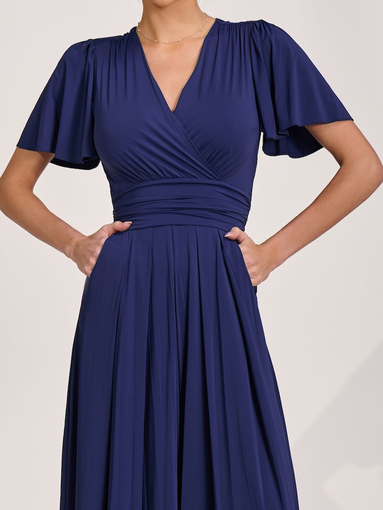 Jolie Moi Blue Jersey Angel Sleeve Maxi Dress - Image 6 of 6