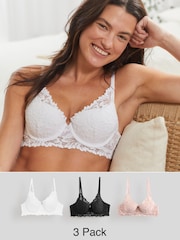 أسود/أبيض/وردي فاتح - Lace Ultimate Comfort Bras 3 Pack - صورة 1 من 23