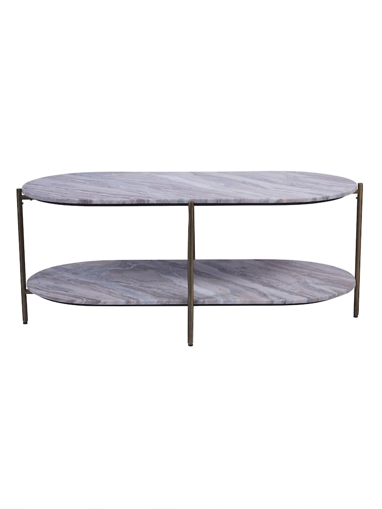Libra Interiors White Brown Grey Toronto Marble Top and Base Coffee Table - Image 6 of 6