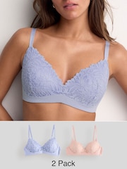 Blue/Light Pink Pad Non Wire Lace Ultimate Comfort Bras 2 Pack - Image 1 of 15