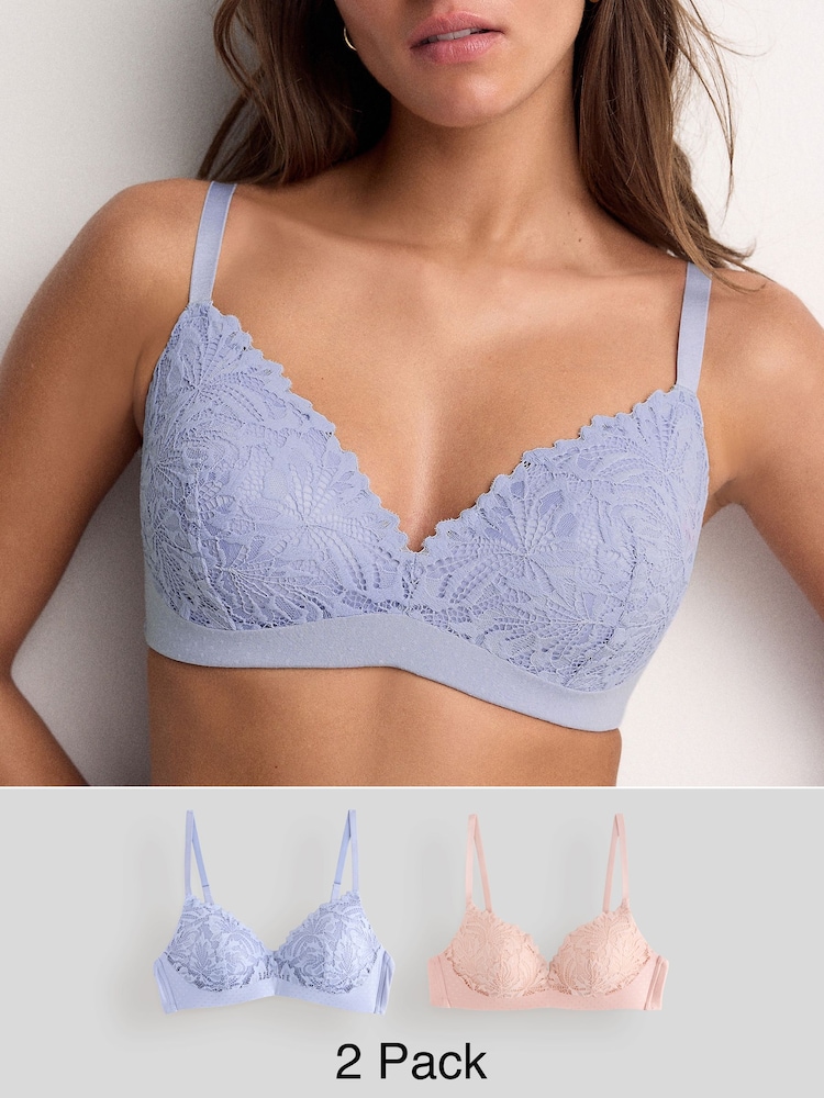 Blue/Light Pink Pad Non Wire Lace Ultimate Comfort Bras 2 Pack - Image 1 of 15 Blue/Light Pink Pad Non Wire Lace Ultimate Comfort Bras 2 Pack - Image 1 of 15